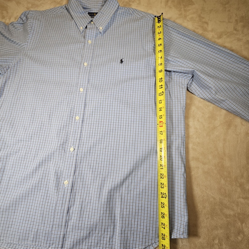 Ralph Lauren Mens XXL Classic Fit Blue Micro Check Cotton Button‎ Down Shirt - Picture 7 of 16